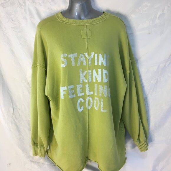 Aerie Lime Green Distressed Pullover Staying Kind Feeling Cool Sz XS Sweatshirt - Picture 1 of 16